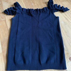 Club Monaco Ruffle Strap Ribbed Navy Tank Top